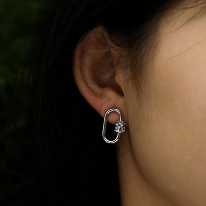 LENNON Silver Carabiner Earrings with Pavé Zirconia Accent