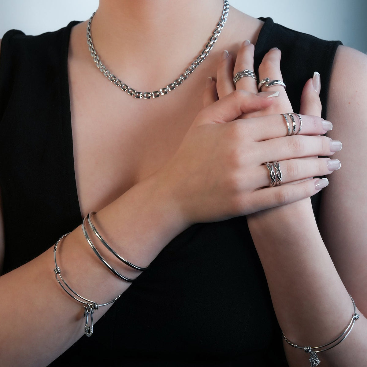 LILIANNA : Bracelet double rang chic et minimaliste en or blanc rhodié argent
