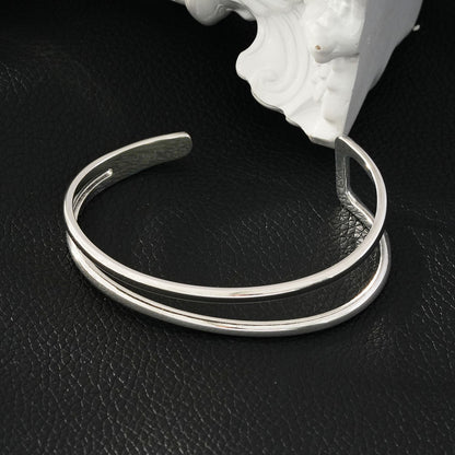 LILIANNA : Bracelet double rang chic et minimaliste en or blanc rhodié argent