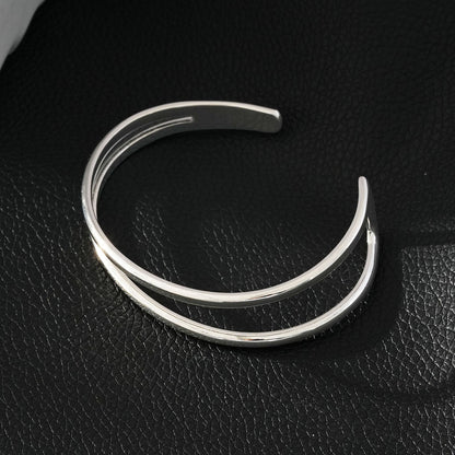 LILIANNA : Bracelet double rang chic et minimaliste en or blanc rhodié argent