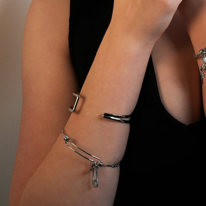 LILIANNA : Bracelet double rang chic et minimaliste en or blanc rhodié argent