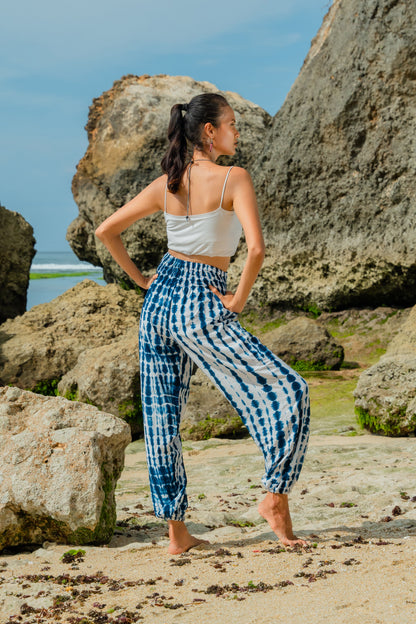 Bone Tie Dye Bali Pants - Navy & White