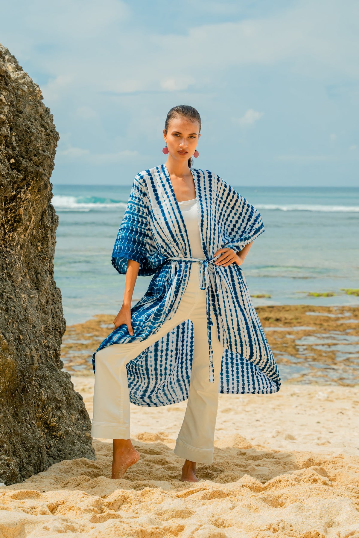 Bone Tie Dye Kimono- Navy & White