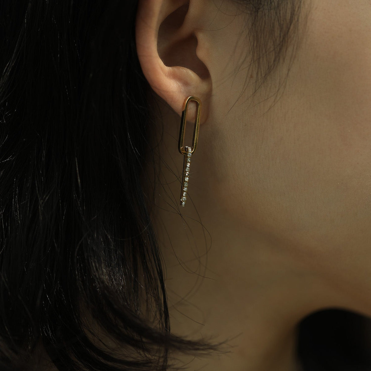 LUCIANA Pavé Zirconia Twin Paper Clip Gold Earrings