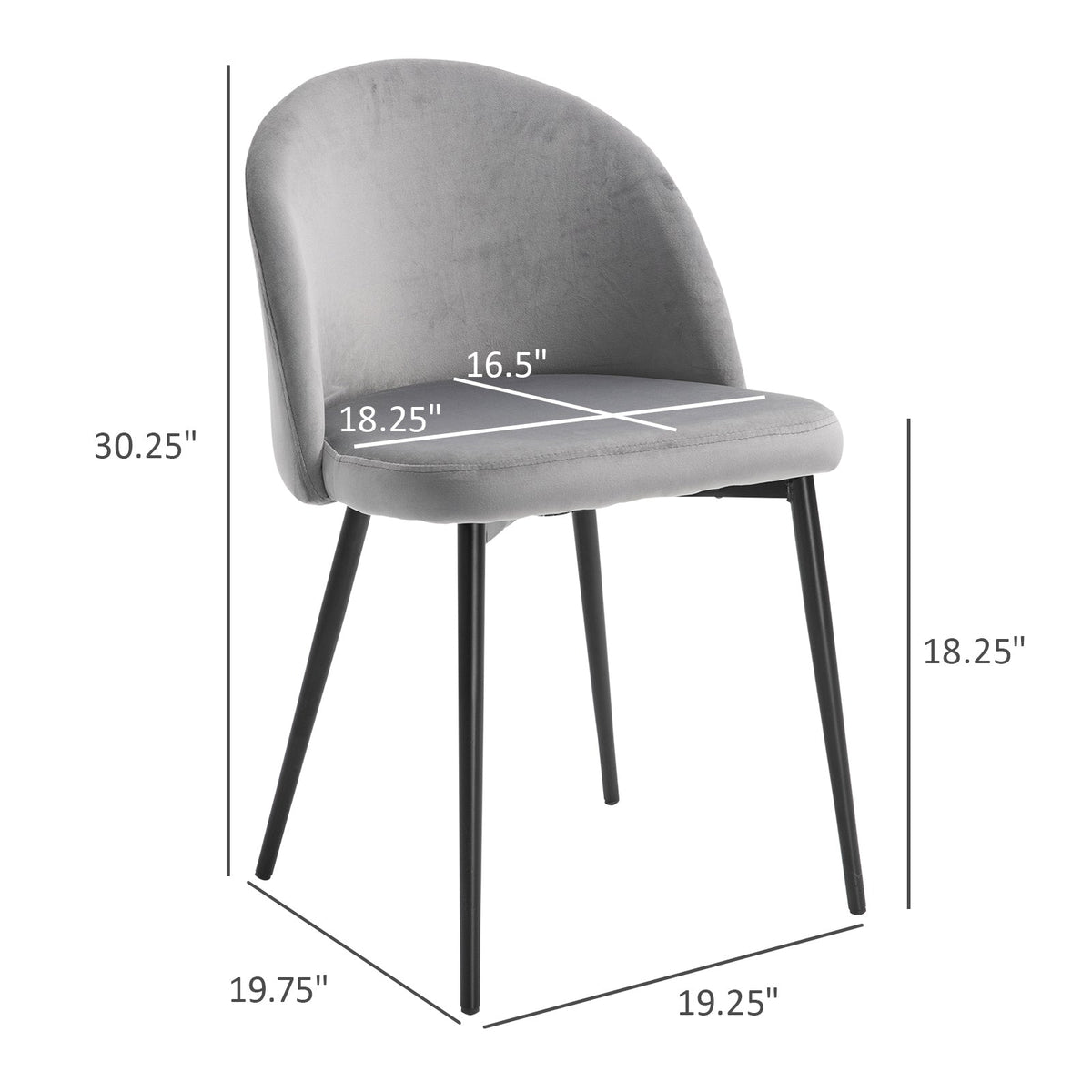 Lot de 2 chaises de salle à manger mi-dossier en velours Dylan – Gris