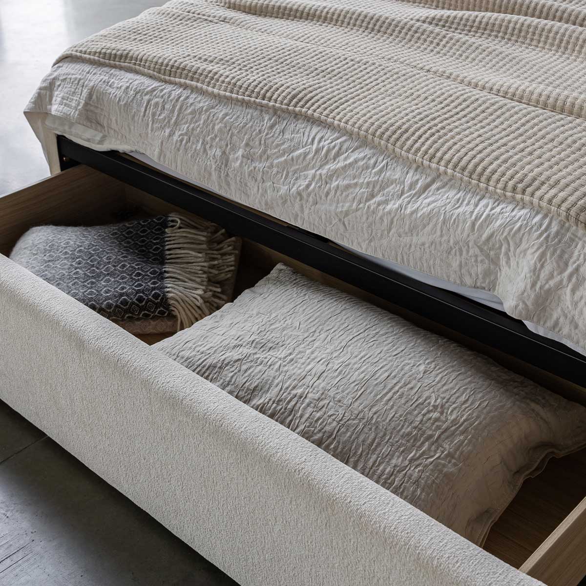 Lit Angie tiroir de rangement moderne – Crème
