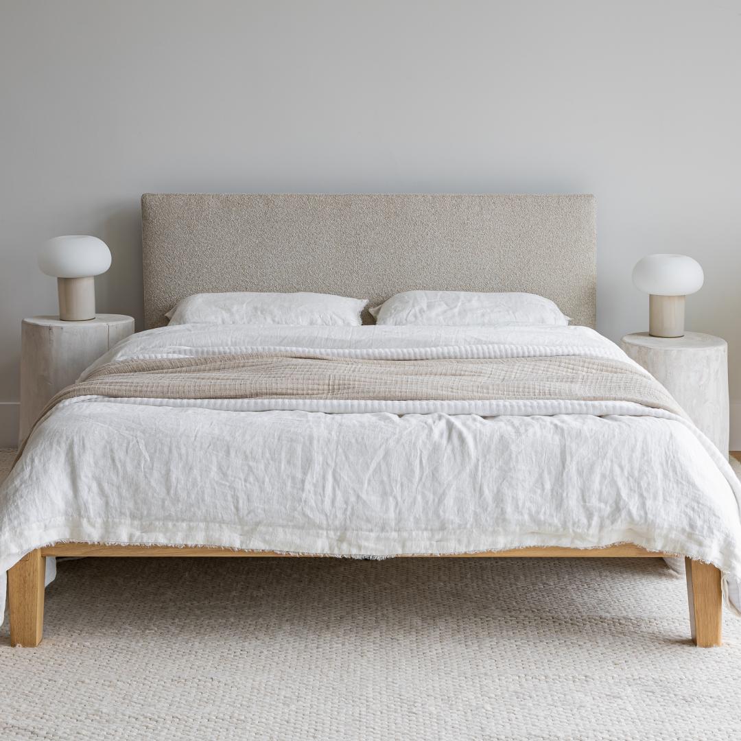 Lit queen rembourré Luna sans outils - Beige