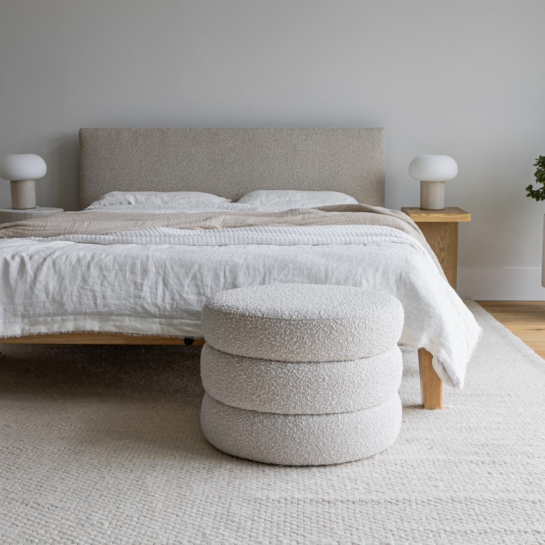Lit queen rembourré Luna sans outils - Beige