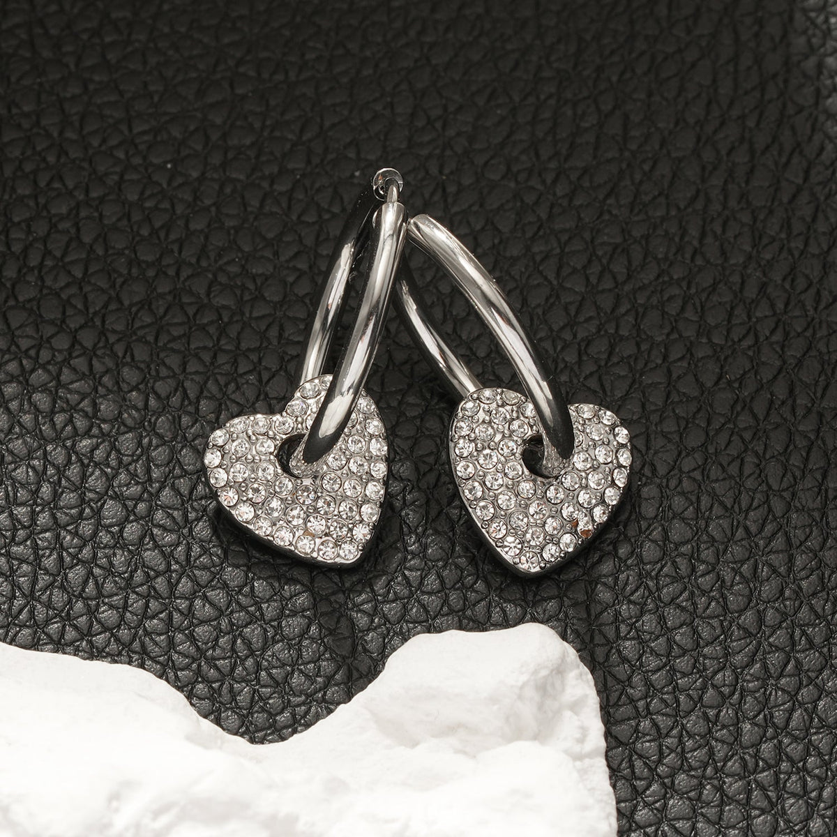 MAABU Silver (White Gold): Vintage Inspired Hoops with Removable Zirconia Embedded Heart Charm