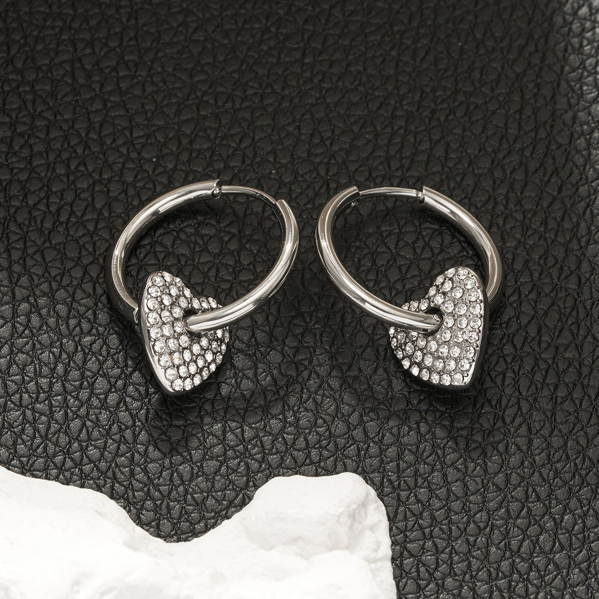 MAABU Silver (White Gold): Vintage Inspired Hoops with Removable Zirconia Embedded Heart Charm
