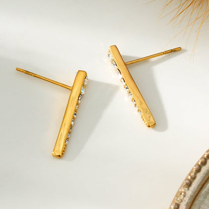 MAGNOLIA Gold: Minimalist Pavé Zirconia Embedded Bar Stud Earrings