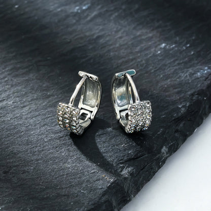 MARIETTA White Gold (Silver Toned): Mini Hoops with Pavé Zirconia Panel