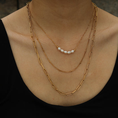 MARLI 3-Layer Multi Chain Gold Necklace featuring Natural Pearls