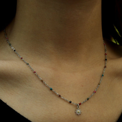 MARLOW: Dainty Star Charm & Coloured Dainty Beads on a Silver Chain