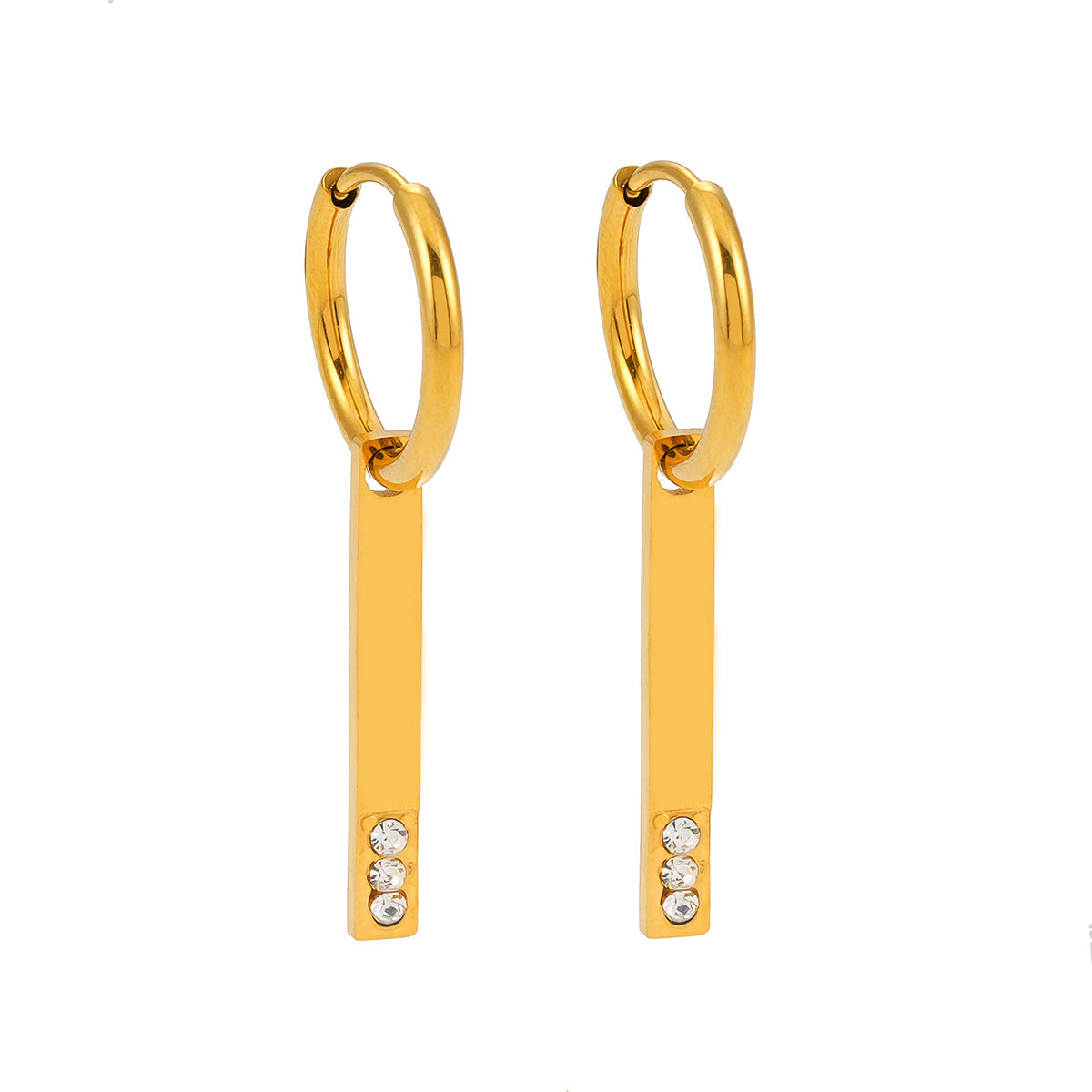 Style MAYLA: Gold Hoops with a Minimalist Charm featuring a Trio of Zirconia Gemstones