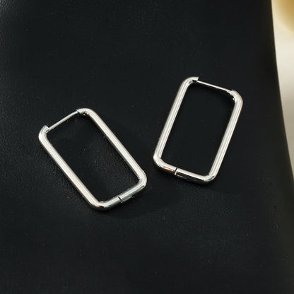 MAZUNTA Silver (White Gold): Rentangle Shaped Hoops - A Bold Twist on Classic Elegance
