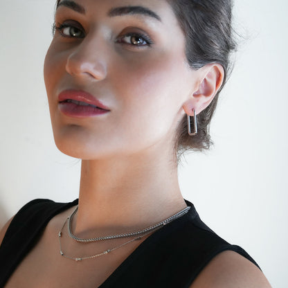 MAZUNTA Silver (White Gold): Rentangle Shaped Hoops - A Bold Twist on Classic Elegance