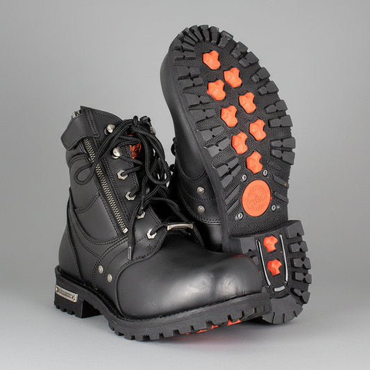 Bottes de moto Milwaukee Leather pour femme, lacées, avec fermeture éclair latérale