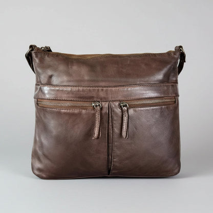 MET Leather Crossbody Bag with Dual Zipper Pockets
