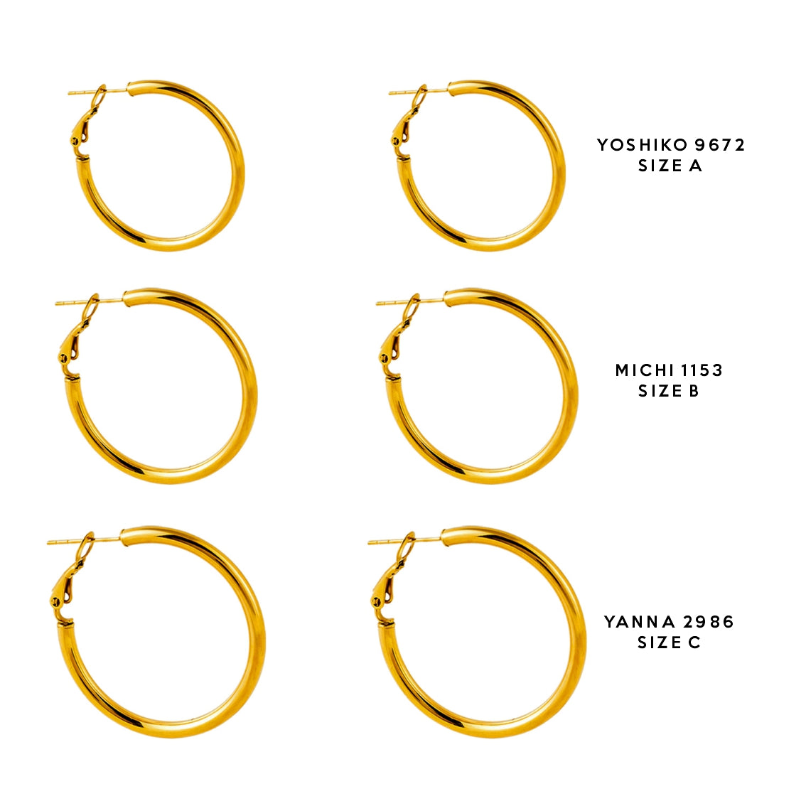 YOSHIKO : Créoles essentielles de largeur moyenne, dorées, taille A (2 cm)