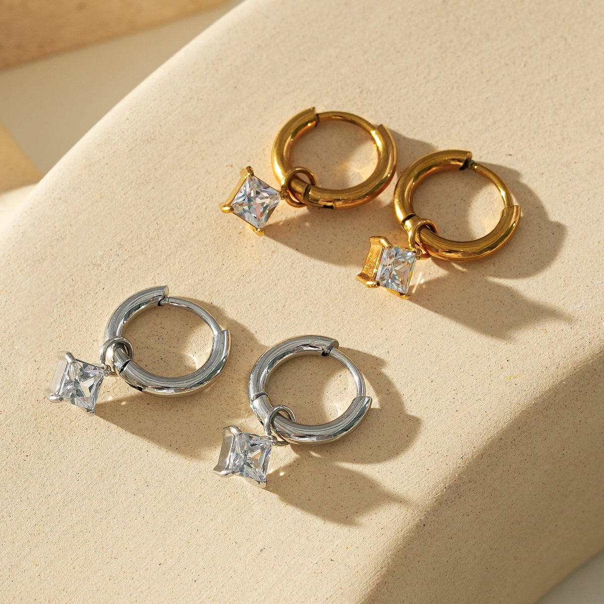 MORANDI White Gold (Silver Toned): Vintage Inspired Hoops with Removable Moissanite Charms
