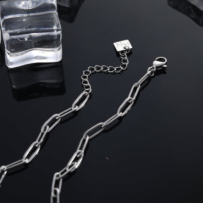 MORNA Paper Clip Chain with Zirconia Accented Geometric Pendant Silver