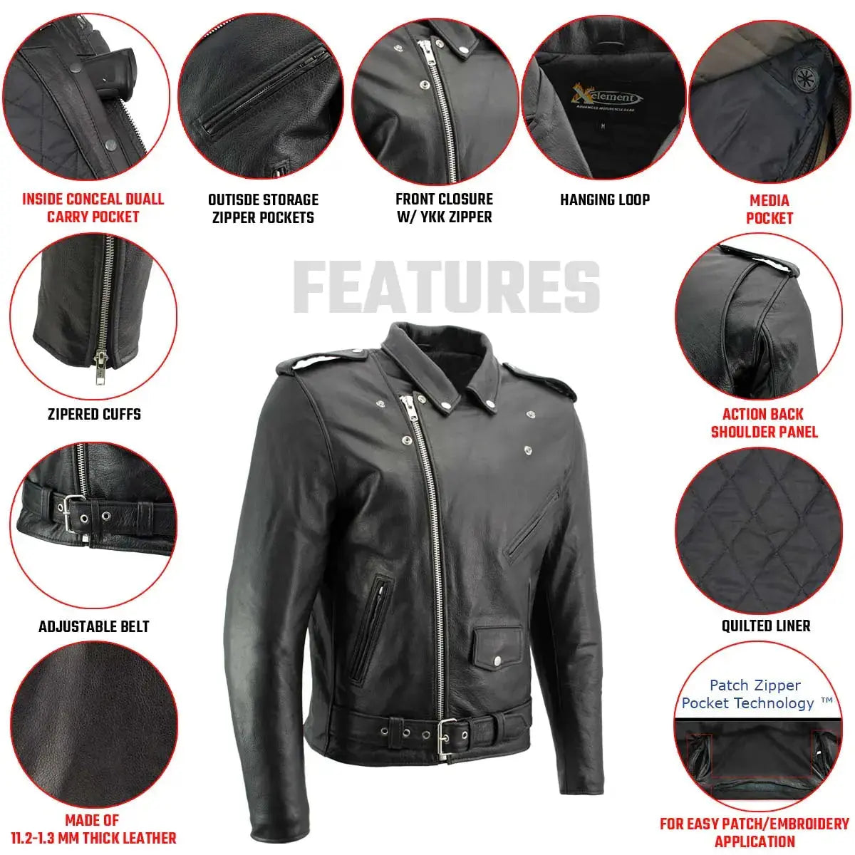 Blouson de moto en cuir X Element pour homme