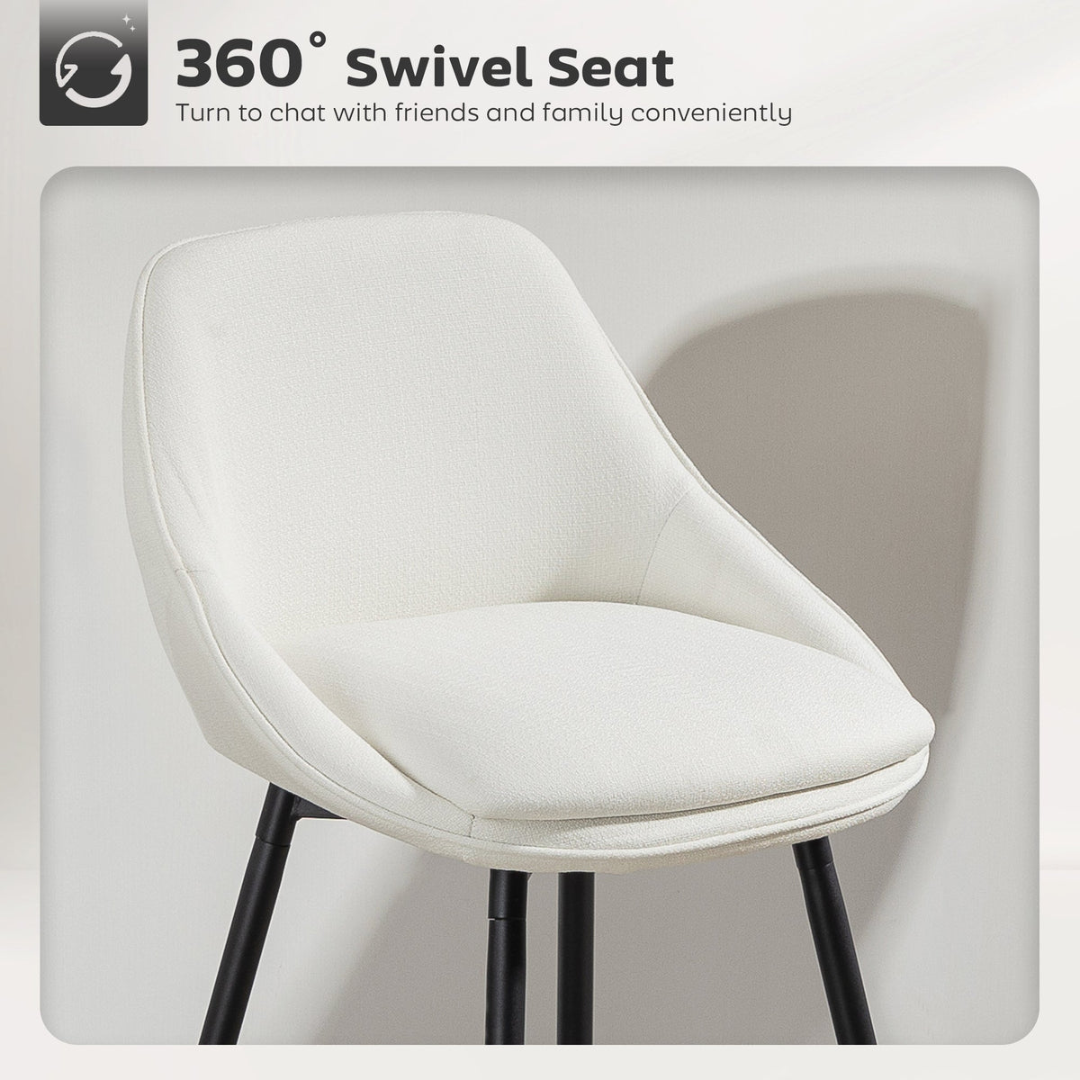 Reece 26" Counter Height Stools with Swivel and Backrest-Set of 2-Cream White