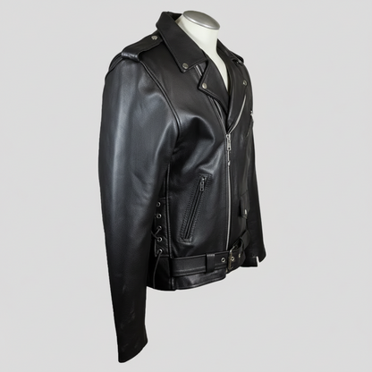 Blouson de moto en cuir coupe classique pour homme avec laçage latéral