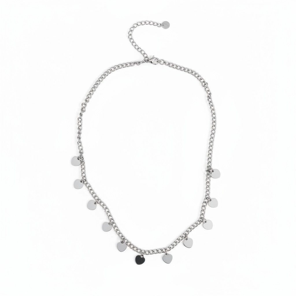 Collier à Breloques Multi-Cœurs - Acier Inoxydable Gris