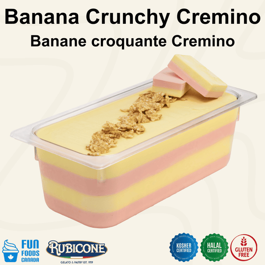 Crème Croquante à Tartiner Saveur Banane - Cremino Banana Crunchy - Seau 5 KG - Rubicone Canada - Livraison gratuite au Canada pour les commandes de plus de 199 CAD