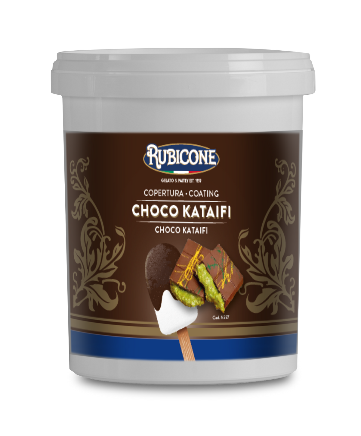 Choco Kataifi (Chocolat de Dubaï) Enrobage pour cornet de crème glacée au chocolat noir - Végétalien - Seau de 1,5 kg - Rubicone Canada - Fabriqué en Italie - Livraison gratuite au Canada pour les commandes de plus de 199 CAD