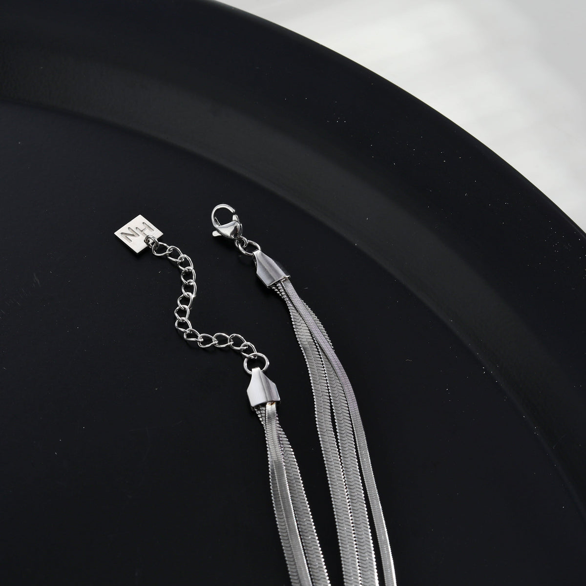 NALA Snake-Skin Textured Triple Layered Silver Necklace