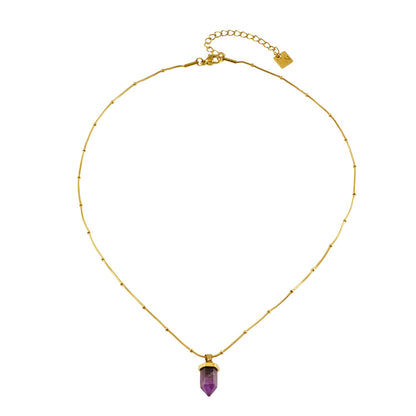NAZINGA: Lace Agate Stone Pendant Anchored on a Beaded Snake Skin Textured Chain Necklace