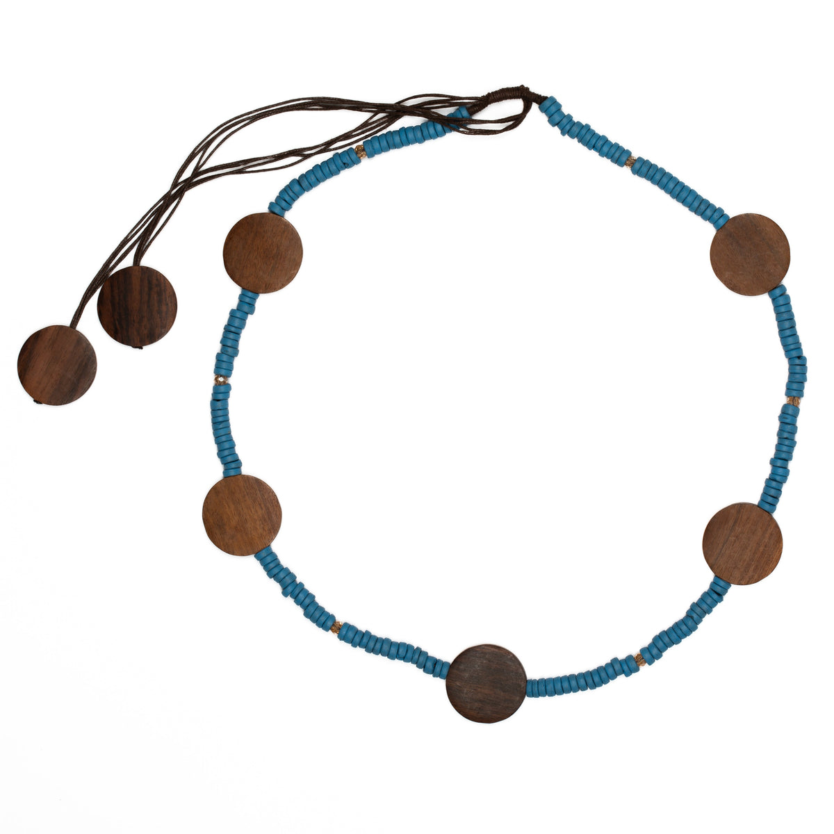 Long Coconut Bead & Wooden Disc Necklace