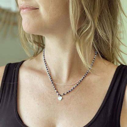 Collier breloque cristal bleu en plaqué argent