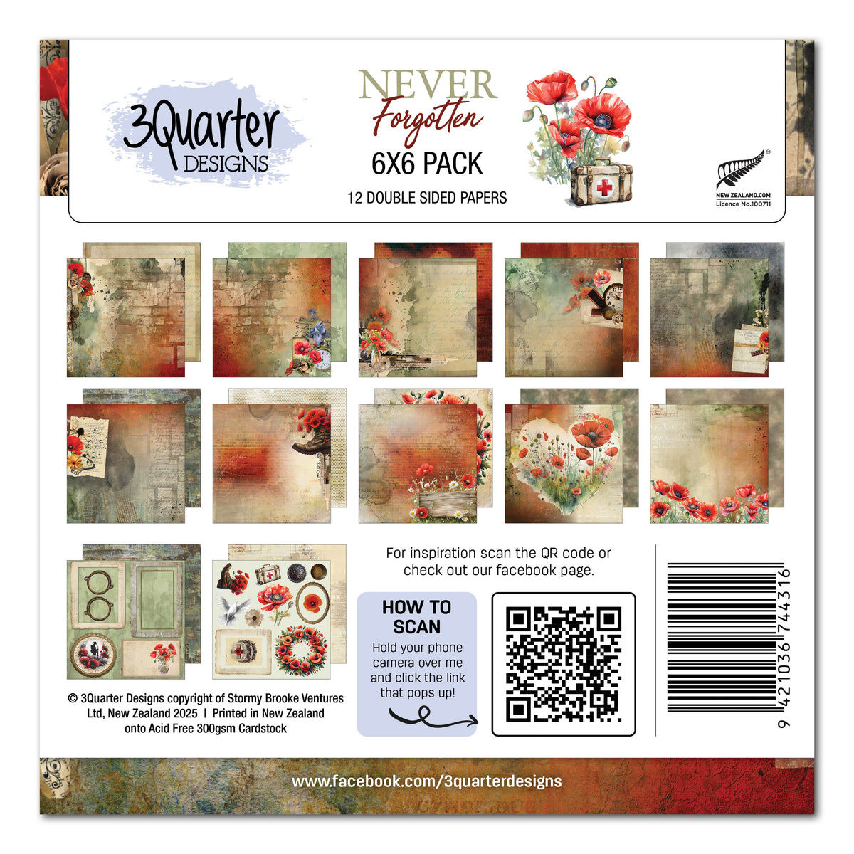 Lot de papiers 6x6 Never Forgotten de 3Quarter Designs