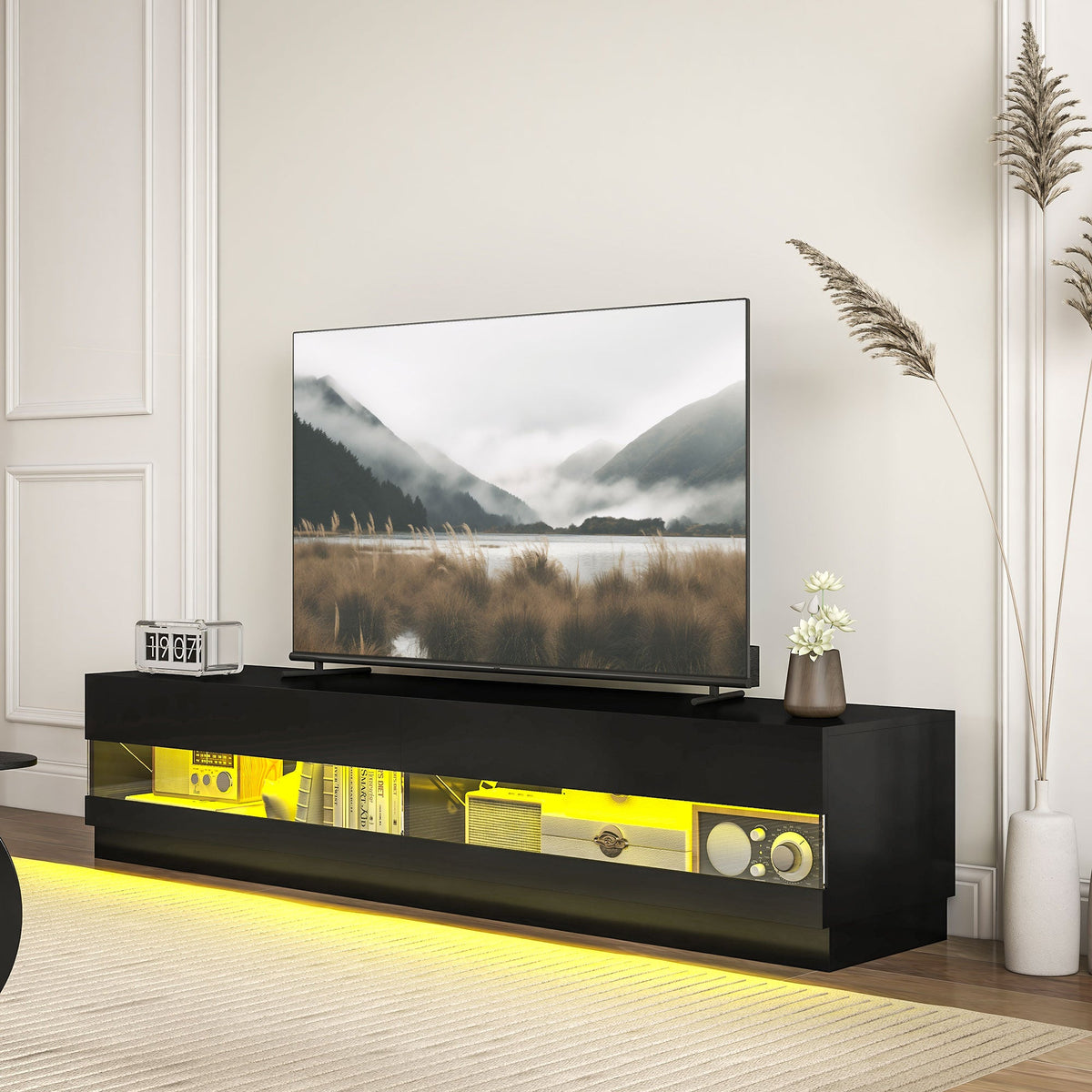 Meuble TV Hart lumineux pour téléviseurs jusqu'à 75" - Noir brillant
