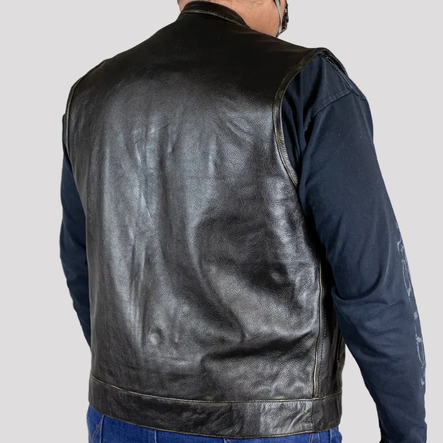 Open Road Men's Distressed Leather Club Vest | Premium Cowhide Riding Vest