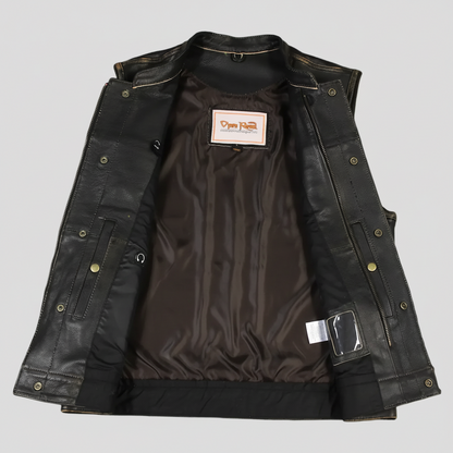 Open Road Men's Distressed Leather Club Vest | Premium Cowhide Riding Vest