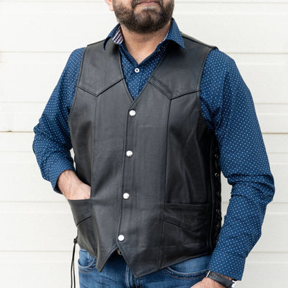 Gilet en cuir lacé sur les côtés pour homme Open Road