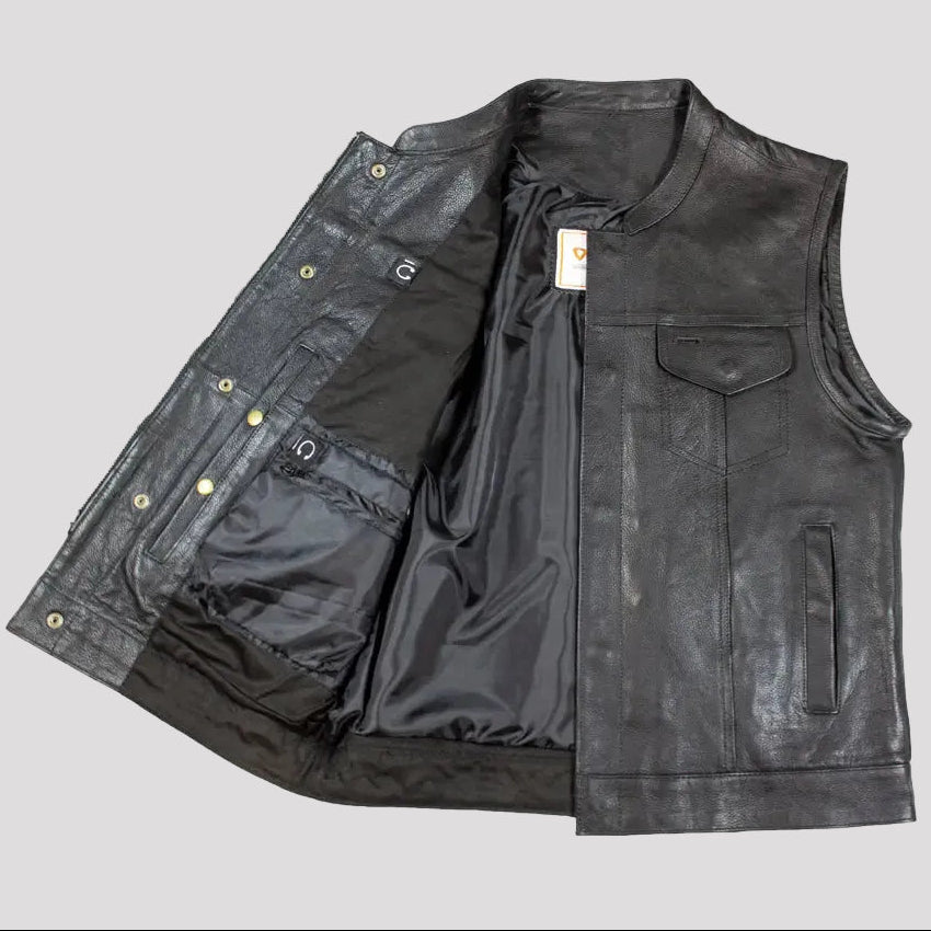 Open Road Men's Leather Club Vest | Premium Cowhide Motorcycle Vest