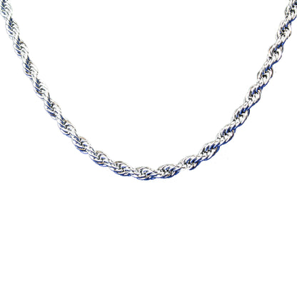 Men’s 24" Stainless Steel Silver Rope Chain Necklace. Heavy-Duty Biker Necklace