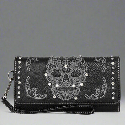Portefeuille à trois volets en similicuir Sugar Skull pour femme Open Road
