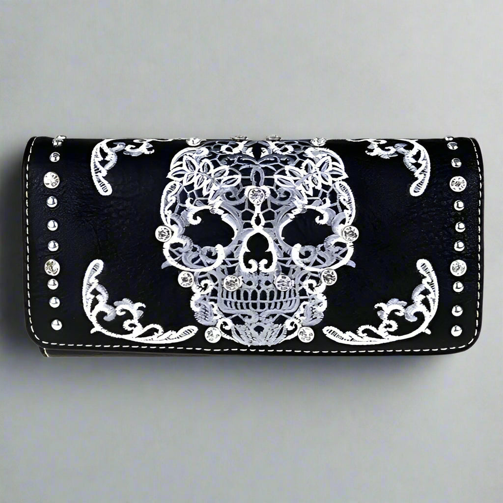 Portefeuille à trois volets en similicuir Sugar Skull pour femme Open Road