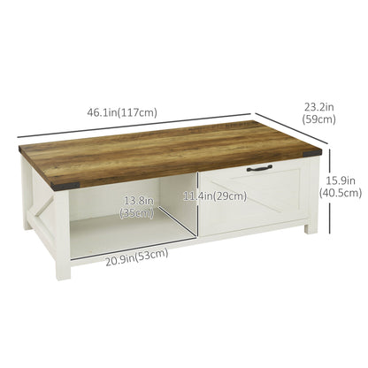 Table basse Lowen Farmhouse avec tiroir et étagère de rangement ouverte - Marron