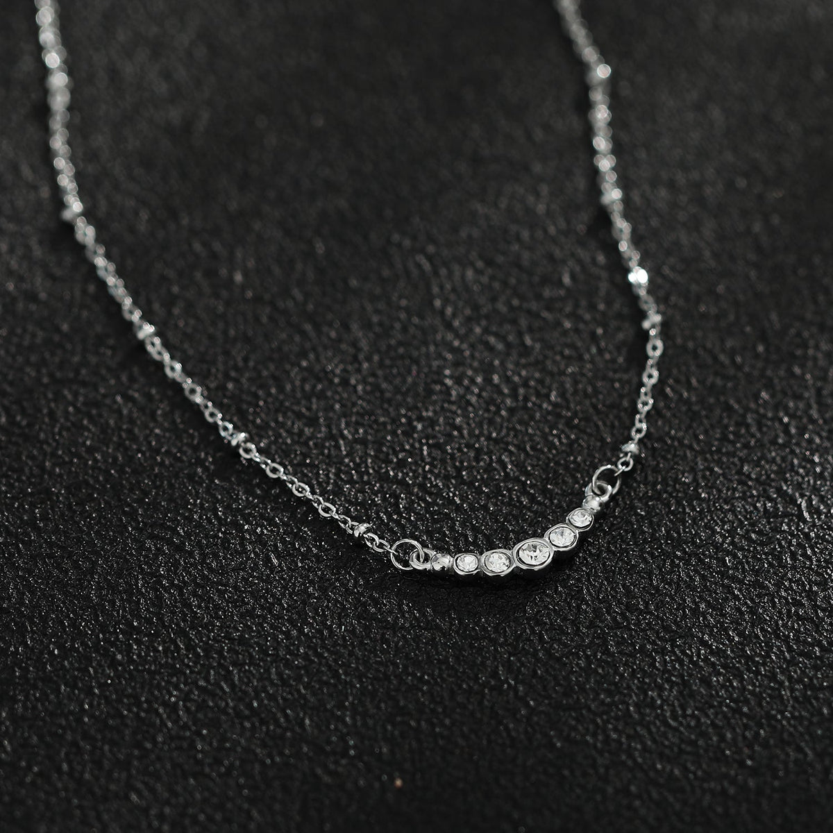 KIMI Beaded Silver Chain with Dainty Pavé-Set Zirconia Pendant