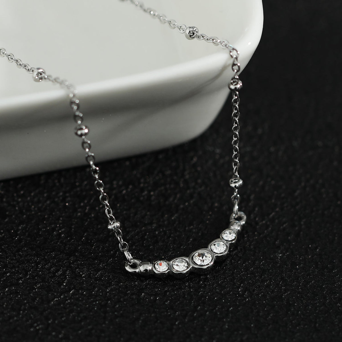 KIMI Beaded Silver Chain with Dainty Pavé-Set Zirconia Pendant