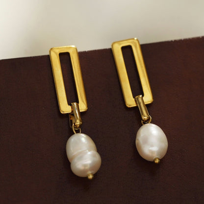 PANGEA Natural Freshwater Pearls on Rectangle Hoops