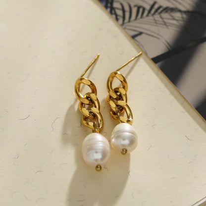 CATH Natural Freshwater Pearl Linked Drop Earrings